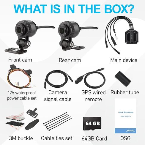 Magellan Motorcycle Dash Cam 2.5K Front and Rear, HDR, GPS, WiFi, IP67 in Kuwait
