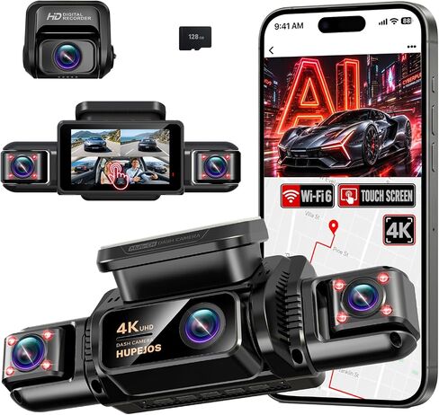 HUPEJOS 4K 360° View Dash Cam Front and Rear, 4 Channel Camera for Cars in Kuwait