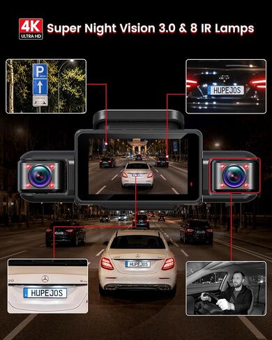 HUPEJOS 4K 360° View Dash Cam Front and Rear, 4 Channel Camera for Cars in Kuwait