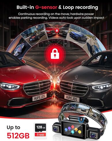 HUPEJOS 4K 360° View Dash Cam Front and Rear, 4 Channel Camera for Cars in Kuwait
