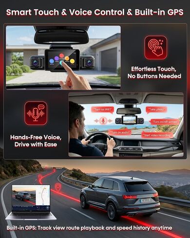 HUPEJOS 4K 360° View Dash Cam Front and Rear, 4 Channel Camera for Cars in Kuwait