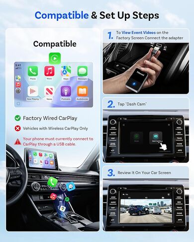 OTTOCAST Dash Camera for Cars, Wireless CarPlay, Factory Screen Playback in Kuwait