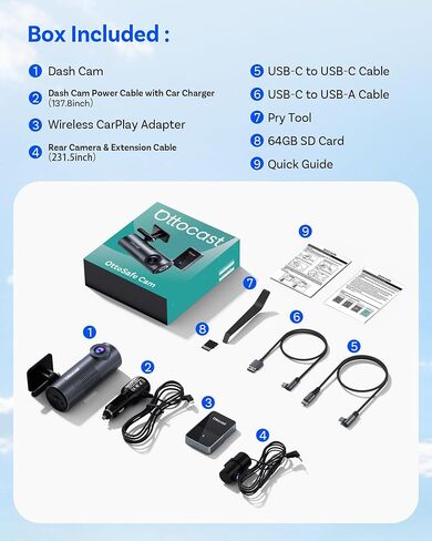 OTTOCAST Dash Camera for Cars, Wireless CarPlay, Factory Screen Playback in Kuwait