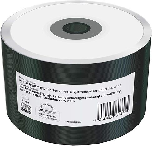 Mini CD-R 200MB/22min 24x Write Speed, Full Surface Printable (Inkjet Printer), Pack of 50 in Film (Shrink) in Kuwait