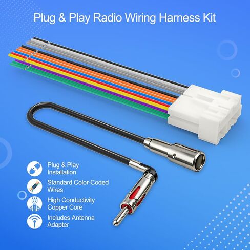 Radio Wiring Harness with Antenna Adapter Compatible with Select 1989–2002 Chevy GMC Buick Cadillac Vehicles, Plug and Play Wiring Harness for Car Stereo Aftermarket Installation in Kuwait