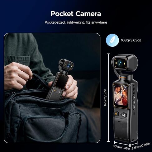 Pocket Camera 2K, 360° Rotating Lens, WiFi App, 7-Hour Battery, Handheld Camera for Vlogging, YouTube, Tiktok, Travel, Daily Recording in Kuwait