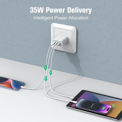 USB C Charger Block, Amoner 35W 3-Port PD Fast Charger for iPhone 17/16/15 in Kuwait