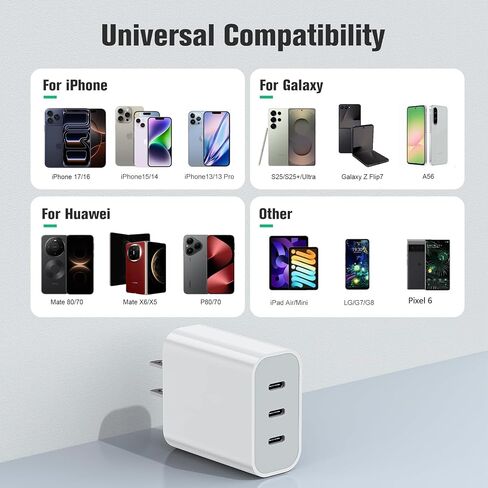 USB C Charger Block, Amoner 35W 3-Port PD Fast Charger for iPhone 17/16/15 in Kuwait