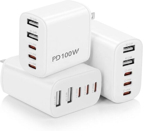 3Pack 100W 5Port USB-C PD&QC Fast Wall Charger Apple Charging Block Adapter in Kuwait