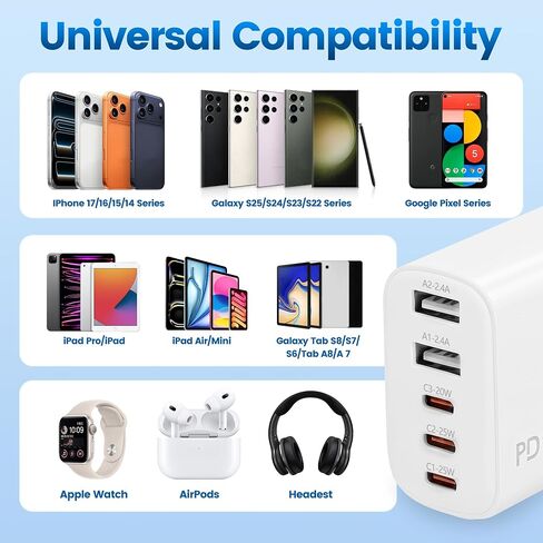 3Pack 100W 5Port USB-C PD&QC Fast Wall Charger Apple Charging Block Adapter in Kuwait