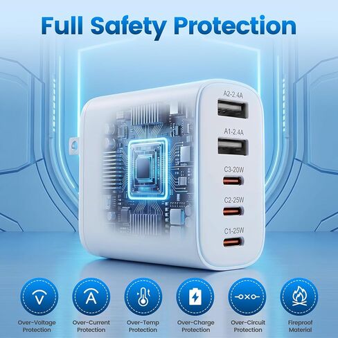 3Pack 100W 5Port USB-C PD&QC Fast Wall Charger Apple Charging Block Adapter in Kuwait