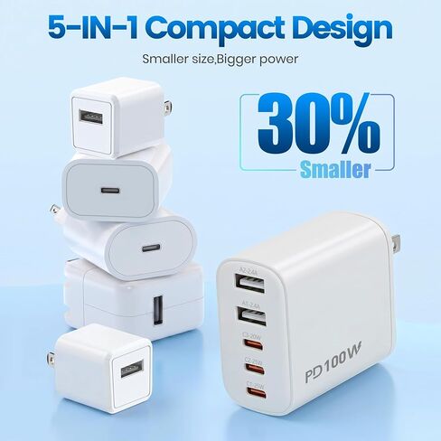 3Pack 100W 5Port USB-C PD&QC Fast Wall Charger Apple Charging Block Adapter in Kuwait