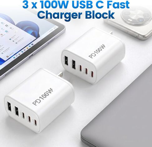 3Pack 100W 5Port USB-C PD&QC Fast Wall Charger Apple Charging Block Adapter in Kuwait