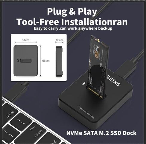M.2 NVMe to USB Adapter, External NVMe SSD Reader 10Gbps M.2 Enclosure Adapter for PCIe NVMe and M.2 SATA SSDs in Kuwait