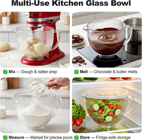 Glass Mixing Bowl for KitchenAid, Fits 4.5-5 Quart Tilt-Head Stand Mixers in Kuwait