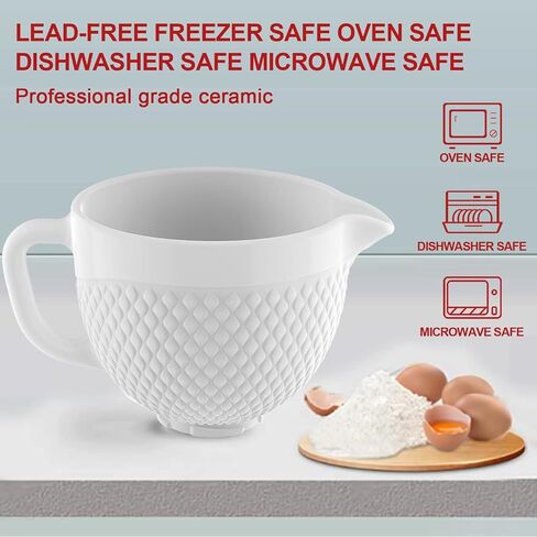 GVODE White Ceramic Mixer Bowl for KitchenAid Stand Mixer, 5 Qt Tilt-Head in Kuwait