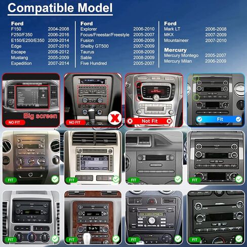 راديو سيارة لسيارة Ford F150 F-150 2004-2008، F250/F350 2006-2016، موستانج 2005-2009، E150/E250/E350 2009-2014، إكسبيديشن إكسبلورر 7 بوصة شاشة لمس ستيريو، CarPlay Android Auto GPS BT FM in Kuwait
