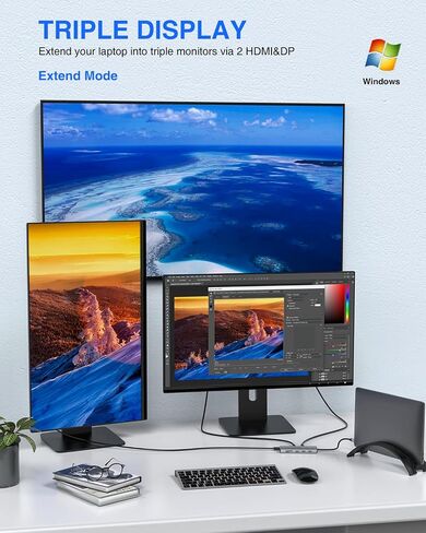 USB C HUB, Upgraded TOTU 13 in 1 Type C Hub Dongle Adapter (4K Dual HDMI&DP,75W PD), Triple Display Docking Station for Windows&Macbook Pro USB C Systems, macOS only Support Mirror Display in Kuwait