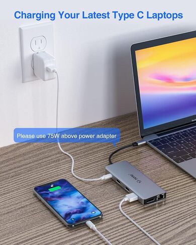 USB C HUB, Upgraded TOTU 13 in 1 Type C Hub Dongle Adapter (4K Dual HDMI&DP,75W PD), Triple Display Docking Station for Windows&Macbook Pro USB C Systems, macOS only Support Mirror Display in Kuwait
