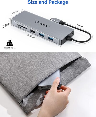 USB C HUB, Upgraded TOTU 13 in 1 Type C Hub Dongle Adapter (4K Dual HDMI&DP,75W PD), Triple Display Docking Station for Windows&Macbook Pro USB C Systems, macOS only Support Mirror Display in Kuwait