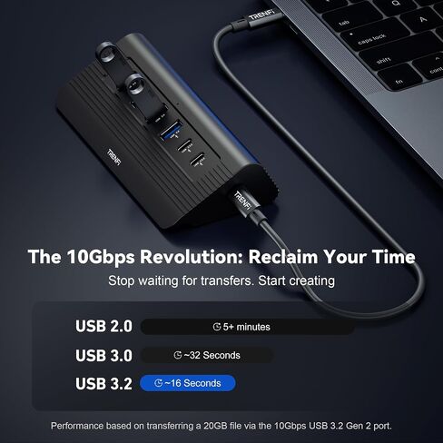 TRENFI 10-in-1 Aluminum USB C Hub with Detachable Cable | USB 3.2 Gen2 10Gbps, 4K 60Hz HDMI, 100W PD Charging, SD/TF Reader for Laptop, M1-M5 MacBook Pro/Air, Mac mini (Black) in Kuwait