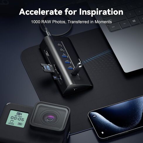 TRENFI 10-in-1 Aluminum USB C Hub with Detachable Cable | USB 3.2 Gen2 10Gbps, 4K 60Hz HDMI, 100W PD Charging, SD/TF Reader for Laptop, M1-M5 MacBook Pro/Air, Mac mini (Black) in Kuwait