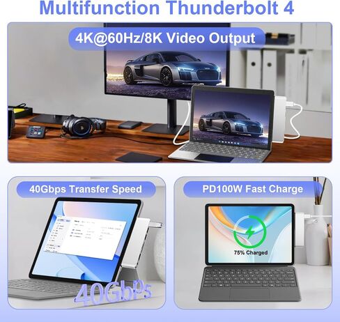 Surface Pro 12 Accessories Docking Station, USB Hub and Adapter with 4K HDMI, USB-C Thunderbolt 4 (Display+Data+100W PD), 2 USB 3.0, 3.5mm Audio, SD/TF Card Slot for Surface Pro 12 inch 2025 in Kuwait