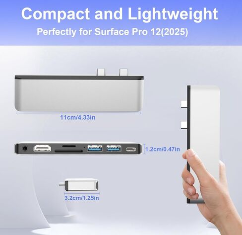 Surface Pro 12 Accessories Docking Station, USB Hub and Adapter with 4K HDMI, USB-C Thunderbolt 4 (Display+Data+100W PD), 2 USB 3.0, 3.5mm Audio, SD/TF Card Slot for Surface Pro 12 inch 2025 in Kuwait