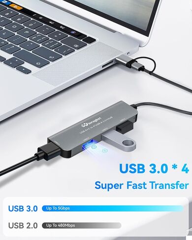 USB hub Splitter for Laptop,USB hub 1to4,USB 3.0 Splitter USB c hub,3.0 HUB Port Expander (USB 3.0 HUB-Silver) in Kuwait