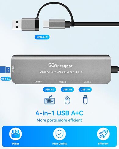 USB hub Splitter for Laptop,USB hub 1to4,USB 3.0 Splitter USB c hub,3.0 HUB Port Expander (USB 3.0 HUB-Silver) in Kuwait