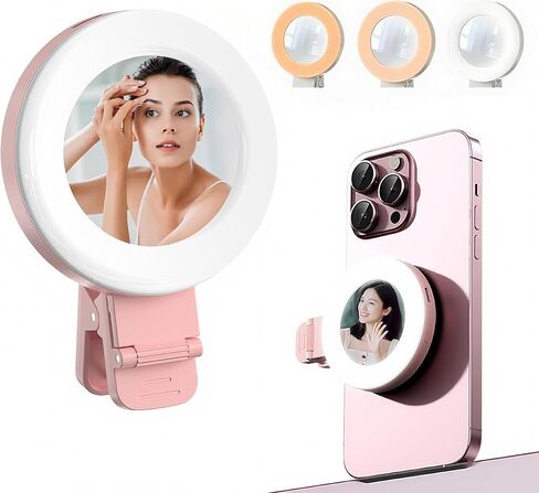 Phone Light, Clip-On Selfie Light with Mirror, Adjusted 3 Lighting Modes, 2 Level Light Brightness, Portable Ring Light for Makeup, Selfie, Video Conference, TikTok, Vlog in Kuwait