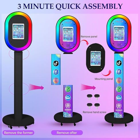 Photo Booth for iPad 10.2'' 10.5'' 10.9" 11" 12.9" 13" Shell Stand Selfie Station Customized Logo Photobooth Machine with Beauty RGB Ring Light and Honeycomb Box for Events Wedding Parties in Kuwait