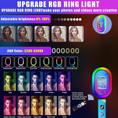 Photo Booth for iPad 10.2'' 10.5'' 10.9" 11" 12.9" 13" Shell Stand Selfie Station Customized Logo Photobooth Machine with Beauty RGB Ring Light and Honeycomb Box for Events Wedding Parties in Kuwait