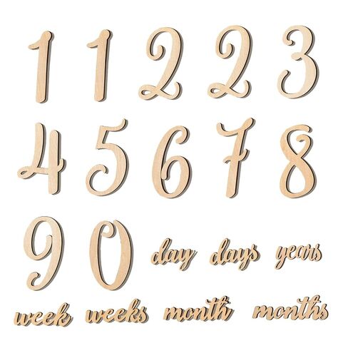 19pcs Baby Milestone Numbers Wooden Milestones Newborn Photography Prop Wooden Milestone Monthly Card in Kuwait