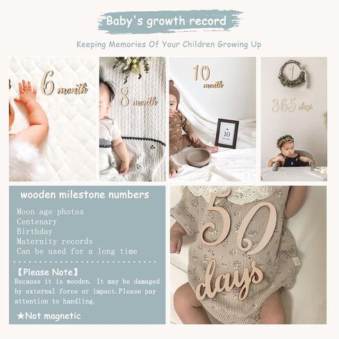 19pcs Baby Milestone Numbers Wooden Milestones Newborn Photography Prop Wooden Milestone Monthly Card in Kuwait