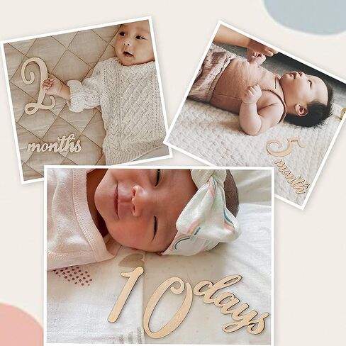 19pcs Baby Milestone Numbers Wooden Milestones Newborn Photography Prop Wooden Milestone Monthly Card in Kuwait