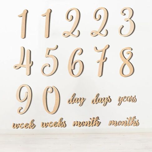 19pcs Baby Milestone Numbers Wooden Milestones Newborn Photography Prop Wooden Milestone Monthly Card in Kuwait