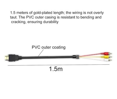 Replacement HDMI to RCA Cable, HDMI Male to 3-RCA Video and Audio AV Adapter Cable, no Signal Conversion Function, Compatible with TV, HDTV, DVD (5FT) in Kuwait