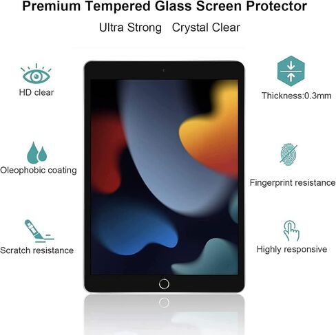 XZC 2 Pack Screen Protector for iPad 9th 8th 7th Generation 10.2 Inch, Tempered Glass Film for iPad 9 8 7 (2021/2020/2019), Case Friendly, Apple Pencil Compatible, High Response in Kuwait