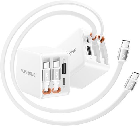 SUPERONE 84W Retractable Charger, 4-in-1 Wall Charger with Dual Cables in Kuwait