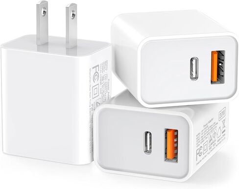 USB C Wall Charger Block 20W, 3-Pack Dual Port PD Power Delivery Fast Type C Charging Block Plug Adapter for iPhone 13/14/15/16/17/Pro Max, XS/XR/X, iPad Pro, AirPods Pro, Samsung Galaxy(White) in Kuwait