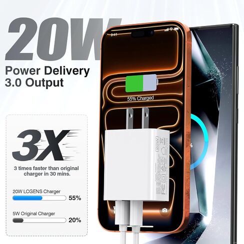 USB C Wall Charger Block 20W, 3-Pack Dual Port PD Power Delivery Fast Type C Charging Block Plug Adapter for iPhone 13/14/15/16/17/Pro Max, XS/XR/X, iPad Pro, AirPods Pro, Samsung Galaxy(White) in Kuwait