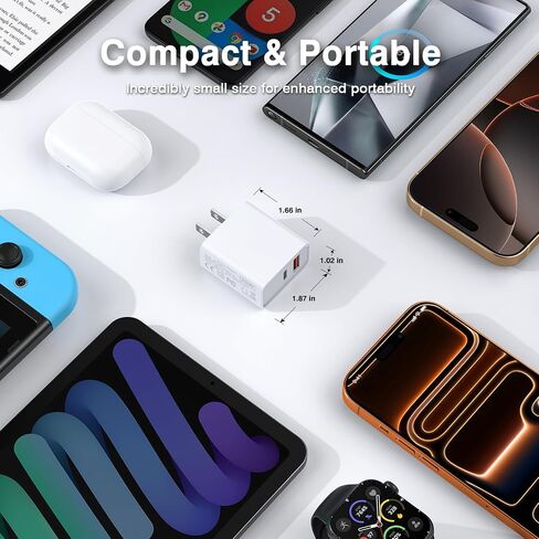 USB C Wall Charger Block 20W, 3-Pack Dual Port PD Power Delivery Fast Type C Charging Block Plug Adapter for iPhone 13/14/15/16/17/Pro Max, XS/XR/X, iPad Pro, AirPods Pro, Samsung Galaxy(White) in Kuwait