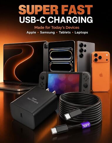 2 Pack Super Fast Charger for Samsung S26 Ultra PPS PD 3.0 with 10FT Cables in Kuwait