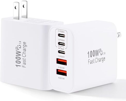 Super Fast USB C Charger Block,100W 5-Port USB C Phone Charger Power Adapter Plug,2Pack Multiport Type C Wall Charger Cubes for iPhone 17 Pro Max/17 Pro/17 Air,16 Pro/16e/15 Plus,MacBook,Android Phone in Kuwait