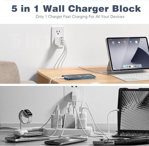 Super Fast USB C Charger Block,100W 5-Port USB C Phone Charger Power Adapter Plug,2Pack Multiport Type C Wall Charger Cubes for iPhone 17 Pro Max/17 Pro/17 Air,16 Pro/16e/15 Plus,MacBook,Android Phone in Kuwait