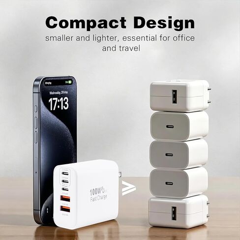 Super Fast USB C Charger Block,100W 5-Port USB C Phone Charger Power Adapter Plug,2Pack Multiport Type C Wall Charger Cubes for iPhone 17 Pro Max/17 Pro/17 Air,16 Pro/16e/15 Plus,MacBook,Android Phone in Kuwait