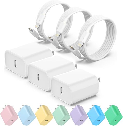 USB C Fast Charger, 3 Pack 20W USB-C Power Adapter with 3 Pack 6FT Type C to Lightning Cable for iPhone 14/13 Pro/13/12/12 Mini/12 Pro Max/11 Pro in Kuwait