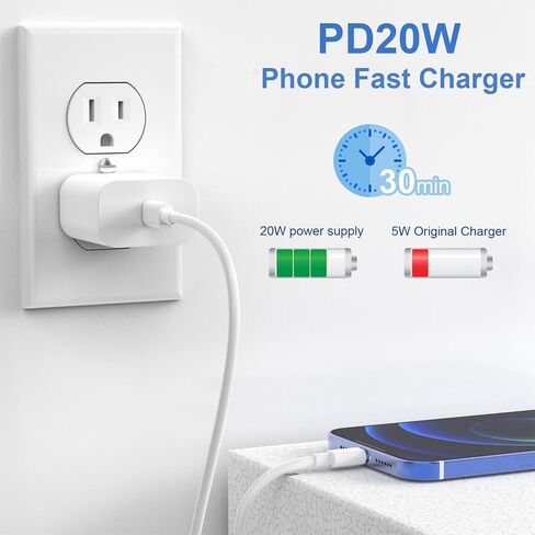 USB C Fast Charger, 3 Pack 20W USB-C Power Adapter with 3 Pack 6FT Type C to Lightning Cable for iPhone 14/13 Pro/13/12/12 Mini/12 Pro Max/11 Pro in Kuwait