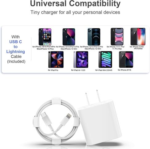 USB C Fast Charger, 3 Pack 20W USB-C Power Adapter with 3 Pack 6FT Type C to Lightning Cable for iPhone 14/13 Pro/13/12/12 Mini/12 Pro Max/11 Pro in Kuwait